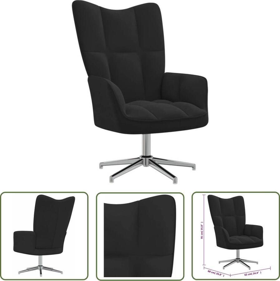 The Living Store Relaxstoel Elegant fluweel 62x68x91 cm Zwart Relaxfauteuil Fluweel Fauteuil Zwarte Fauteuil Moderne Fauteuil Comfortabele Stoel