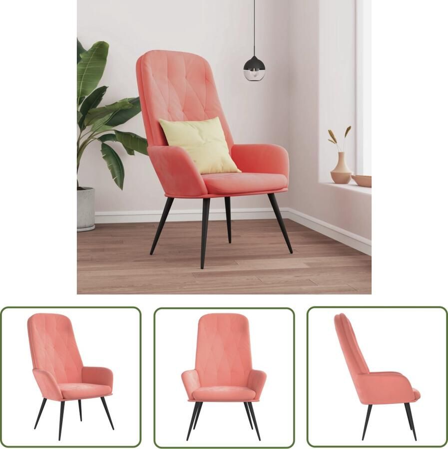 The Living Store Relaxstoel Fluwelen Roze 70 x 77 x 98 cm trendy ontwerp Relaxstoel Fluweel Fauteuil Roze Stoel Lounge Stoel Woonaccessoires - Foto 2