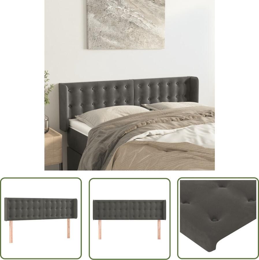 The Living Store Hoofdeind Donkergrijs Fluweel 147 x 16 x 78 88 cm Verstelbare Hoogte Hoofd Bord Fluweel Hoofdbord Grijs Hoofdbord Bed Adjustable Headboard