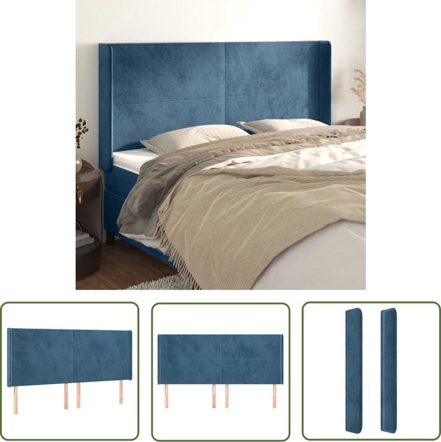 The Living Store Hoofdbord met randen 183x16x118 128 cm fluweel donkerblauw Hoofd Bord Fluweel Hoofdbord Blauw Hoofdbord Bed Hoofdbord Kopen