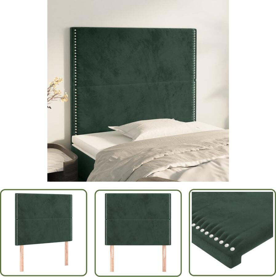 The Living Store Hoofdeind Donkergroen 100 x 5 x 118 128 cm Fluwelen stof Hoofd Bord Fluweel Hoofdbord Donkere Groene Hoofdbord Bed Bedroom Decoratie