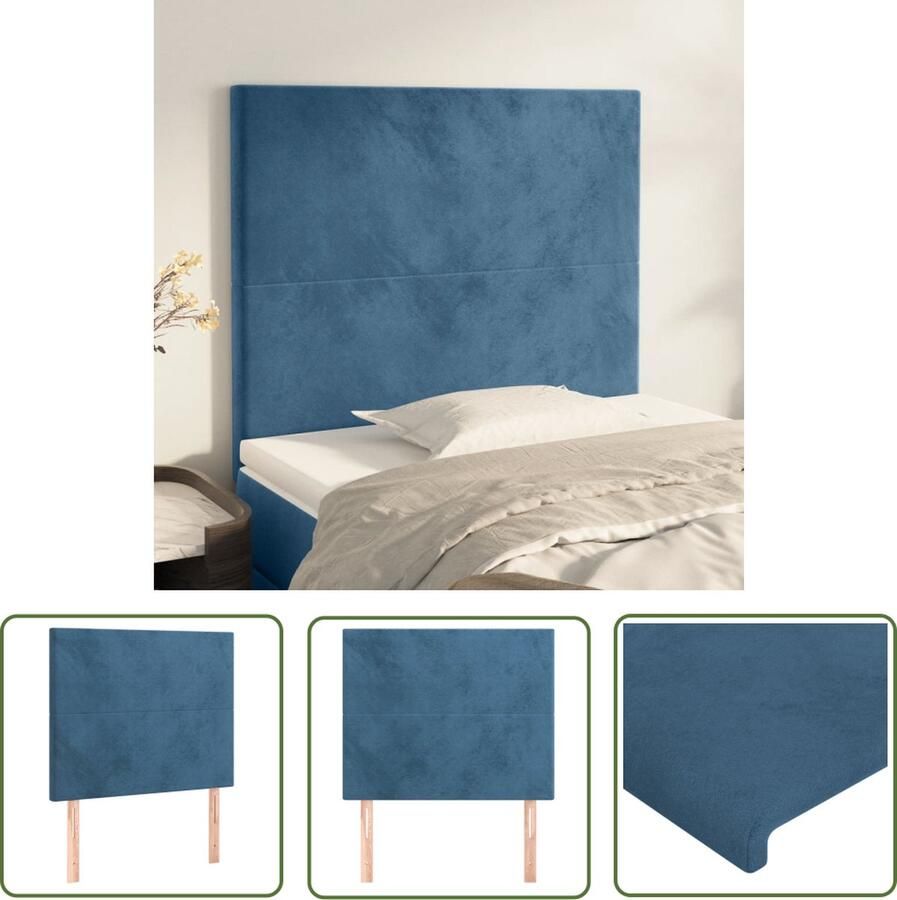 The Living Store Hoofdbord 90 x 5 cm Donkerblauw Fluweel Hoofdeind 2x Hoofd Bord Fluweel Hoofdbord Donkere Blaauwe Hoofdbord Tweepersoonsbed Hoofdbord Kopen