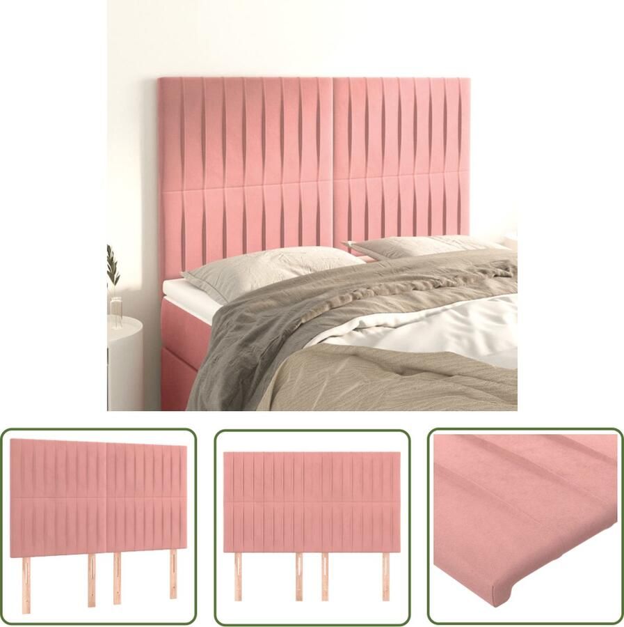 The Living Store Hoofdbord 144x5x118 128 cm Roze 100% Polyester Stof 4x Hoofdeind Hoofd Bord Fluweel Hoofdbord Roze Hoofdbord Hoofdkussen Beddecoratie