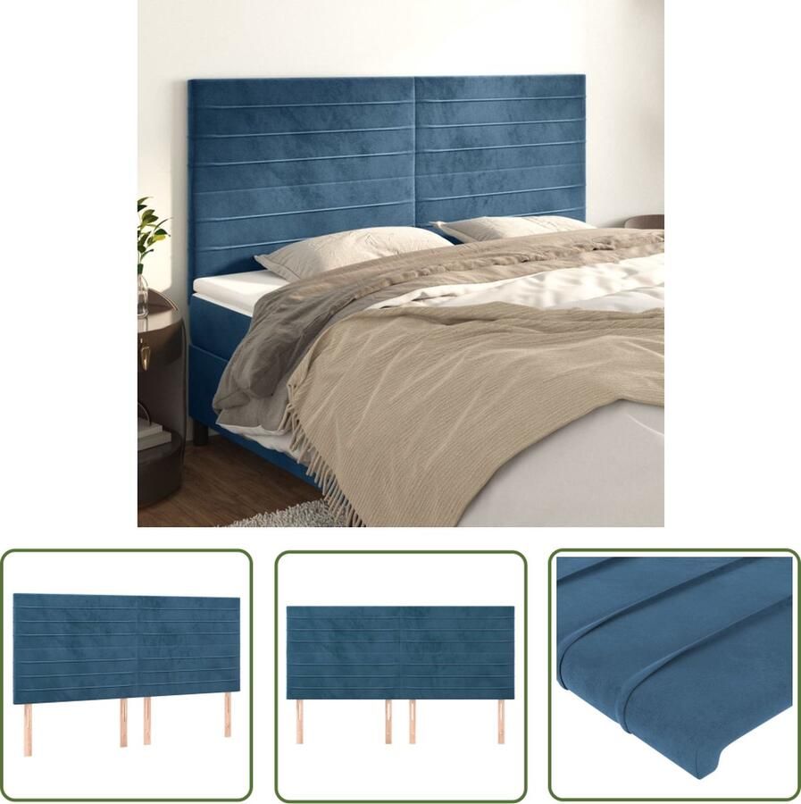 The Living Store Hoofdbord Donkerblauw Fluweel Verstelbaar Stevige poten Comfortabele ondersteuning 160 x 118 128 cm 4x hoofdeind Hoofd Bord Fluweel Hoofdbord Donkere Blauwe Hoofdbord Bed Hoofdbord Kopen