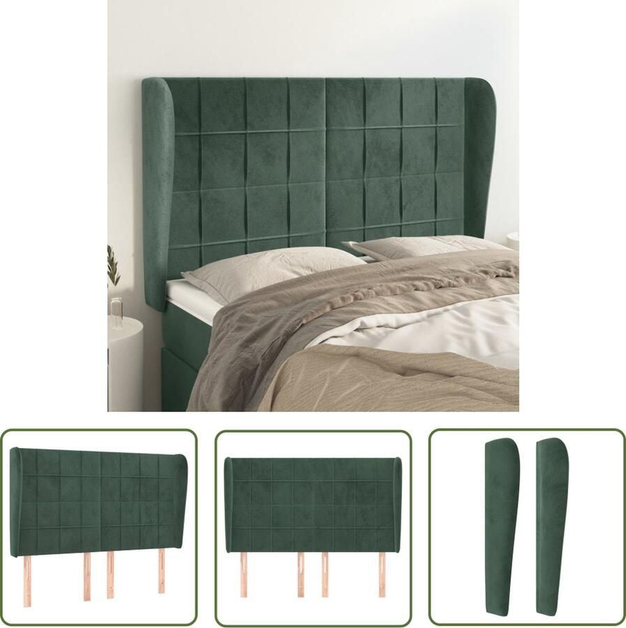 The Living Store Hoofdbord met randen 147x23x118 128 cm fluweel donkergroen Klassieke Hoofdbord Fluweel Hoofdbord Donkere Groene Hoofdbord Bedhoofd Hoofdsteun