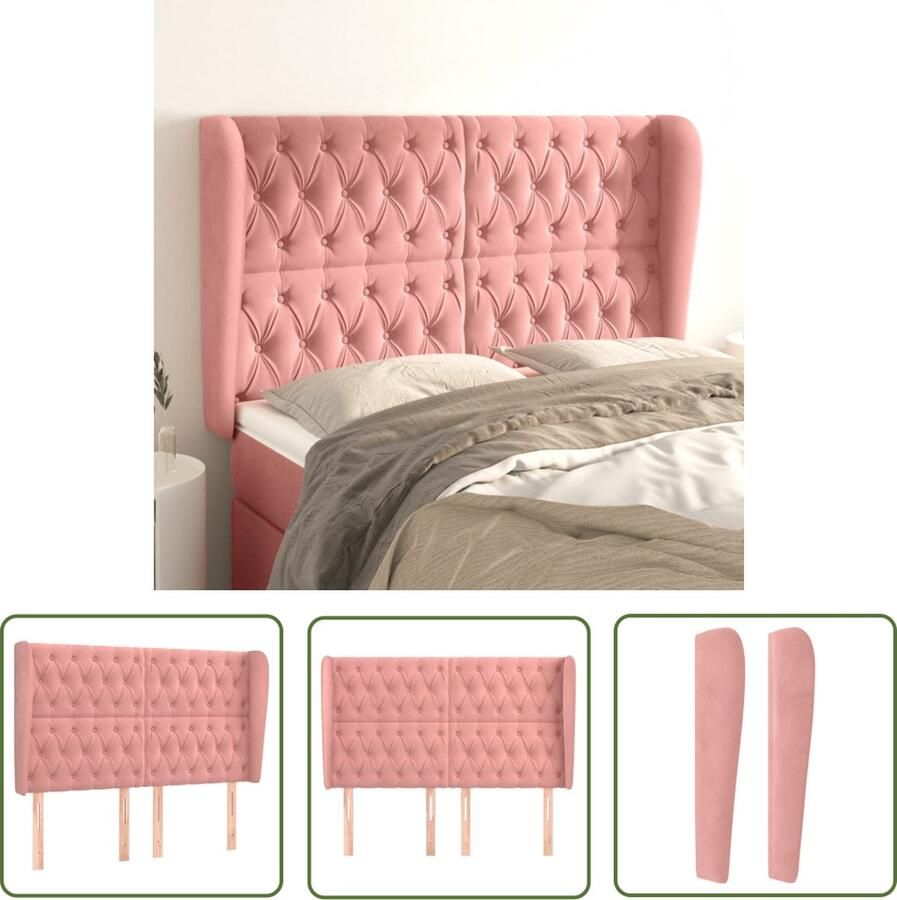 The Living Store Klassiek Hoofdbord Fluweel Stevige poten Verstelbare hoogte Comfortabele ondersteuning Roze 147 x 23 x 118 128cm Klassieke Hoofdbord Fluweel Hoofdbord Roze Hoofdbord Met Oren Adjustable Hoofdbord