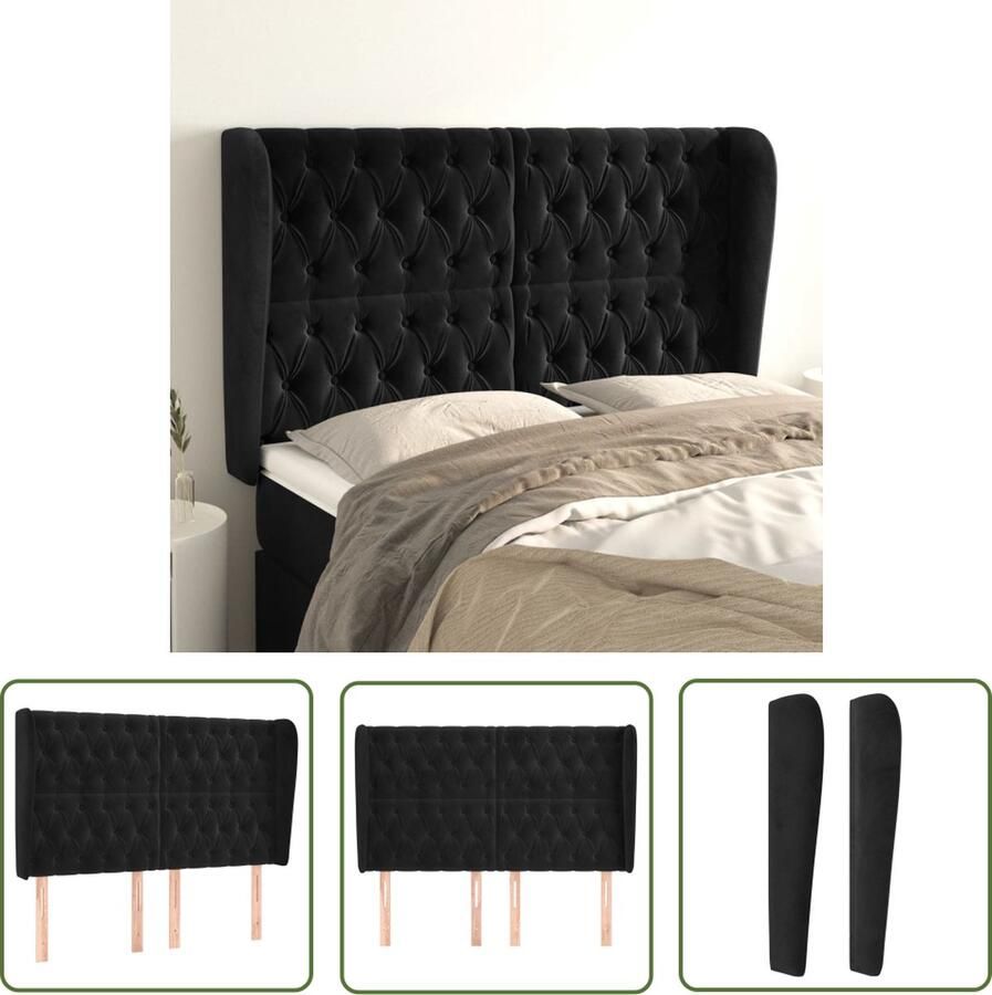 The Living Store Klassiek Hoofdbord Zacht Fluweel Stevige Poten Verstelbare Hoogte Comfortabele Ondersteuning Zwart 147 x 23 x 118 128 cm Klassieke Hoofdbord Zwart Velvet Hoofdbord Bedhoofd Hoofsteun