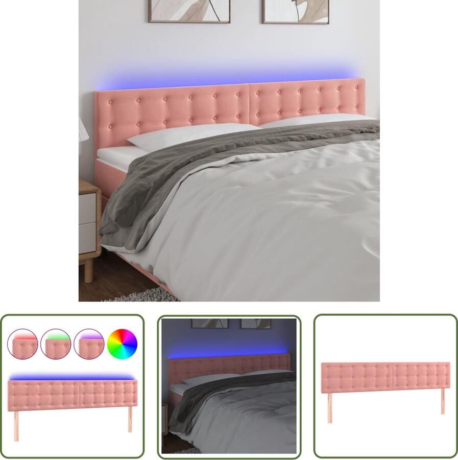 The Living Store Hoofdbord LED 200x5x78 88 cm fluweel roze LED Hoofdbord Fluweel Hoofdbord Roze Hoofdbord Met Led Verlichting Hoofdbord Verstelbaar