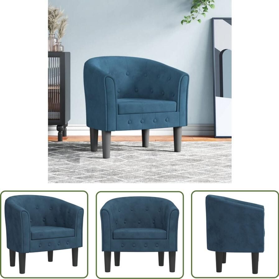 The Living Store Kuipstoel fluweel donkerblauw Kuipstoel Fauteuils Fluweel Stoel Donkere Kleuren Lounge Stoel