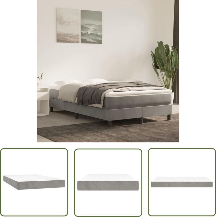 The Living Store Pocketveringmatras Fluweel Pocketveren en schuim 120 x 200 x 20 cm Middelharde ondersteuning Wit en lichtgrijs Pocketveringmatras Fluweel Matras Velvet Matras Medium Hard Matras Tweepersoons Matras