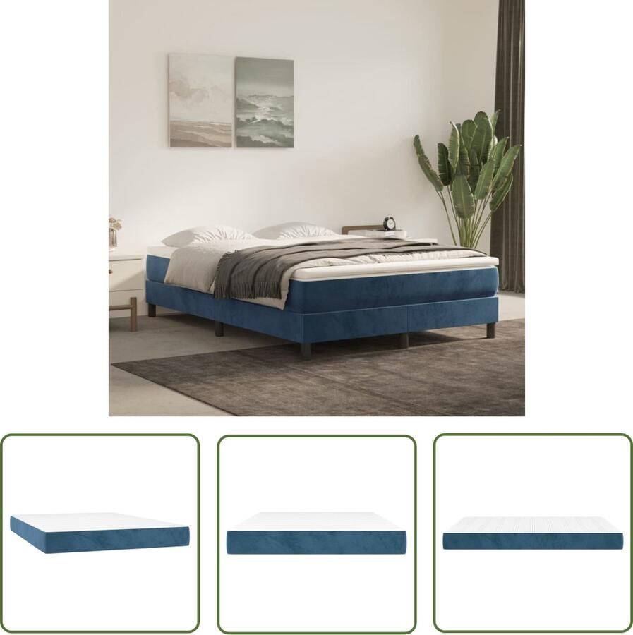The Living Store Pocketveringmatras Fluweel 140 x 200 x 20 cm Middelharde ondersteuning Pocketveringmatras Fluweel Matras Tweepersoons Matras Blauw Matras Medium Hard Matras