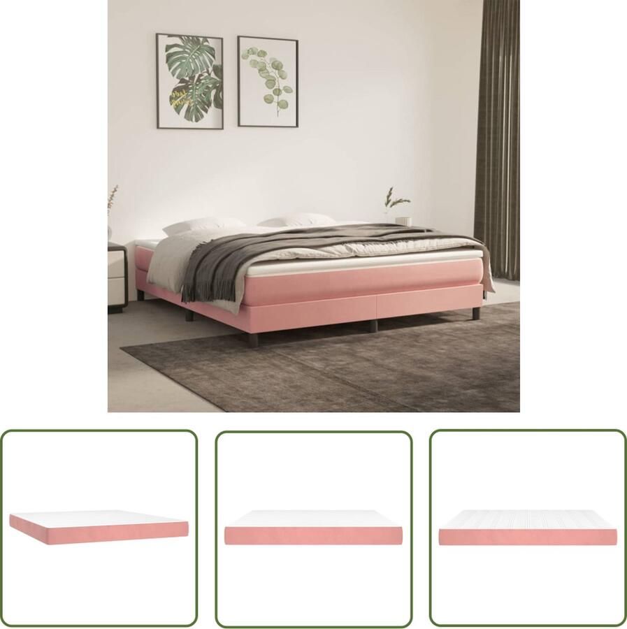The Living Store Pocketveringmatras Zacht Fluweel 180x200x20 cm Kleur Wit en Roze Pocketveringmatras Fluweel Matras Velvet Matras Dubbel Matras 180x200 Matras