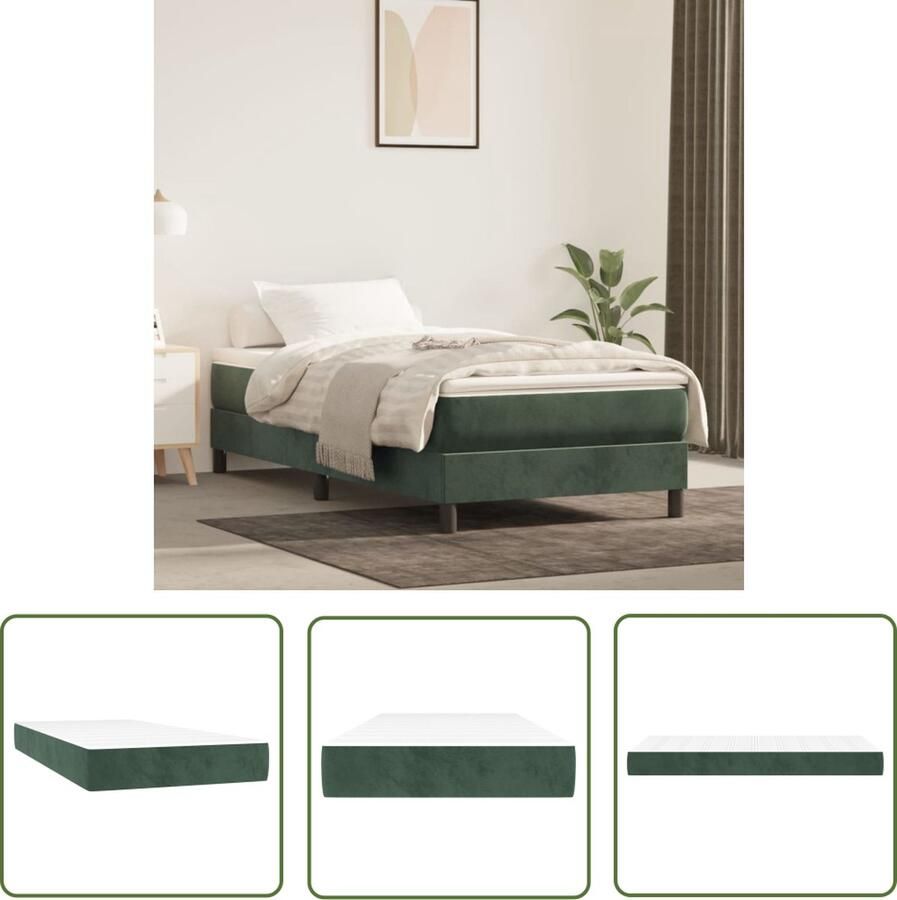 The Living Store Pocketveringmatras Fluweel Pocketveren en schuim 80 x 200 x 20 cm Middelharde ondersteuning Wit en donkergroen Pocketveringmatras Fluweel Matras Velvet Matras Tweepersoons Matras Medium Hard Matras