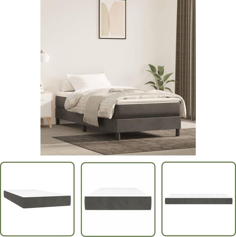 The Living Store Pocketveringmatras Middelharde ondersteuning 90 x 190 x 20 cm Pocketveringmatras Fluweel Matras Medium Hard Matras Één Persoons Matras Grijs Matras