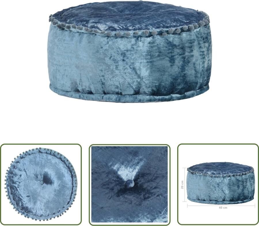 The Living Store Poef rond 40x20 cm fluweel blauw Poef Fluweel Blauwe Poef Lounge Stoffen Poef Bijzettafel