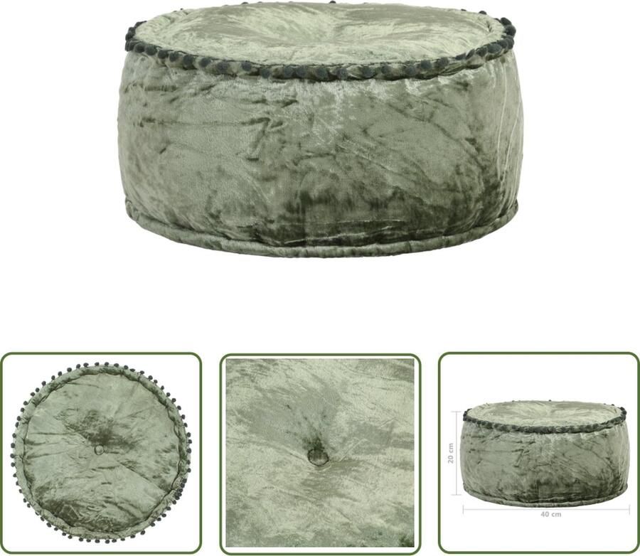 The Living Store Poef rond 40x20 cm fluweel groen Poef Fluweel Groen Lounge Binnenhuisdecoratie