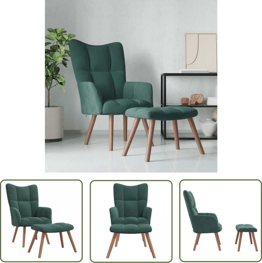 The Living Store Relaxstoel Fluwelen Donkergroen 61.5x69x95.5cm Blokpatroon Rugleuning Relaxfauteuil Fluweel Donkere Kleuren Lounge Stoel Comfortabele Stoel - Foto 2