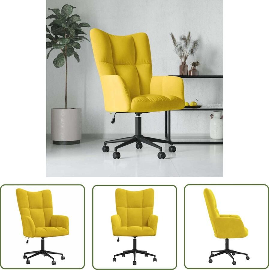 The Living Store Relaxstoel Stof Mosterdgeel 61.5 x 69 x (94.5-102) cm Relaxstoel Fluweel Mustard Geel Lounge Chair Fauteuils - Foto 2