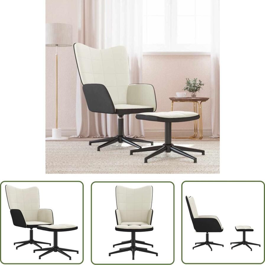 The Living Store Relaxstoel Blokjespatroon Crèmewit 62x68x98 cm 360 graden draaibaar PVC Fluweel Relaxstoel Fluweel Pvc Creme Wit Lounge Stoel - Foto 2