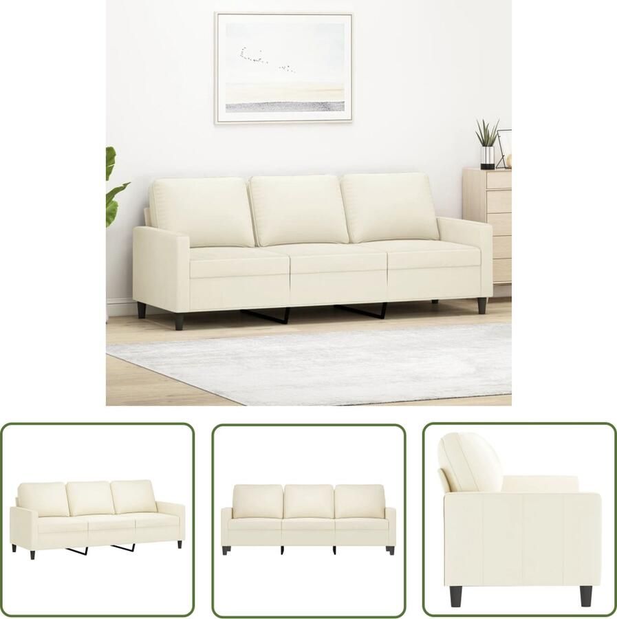 The Living Store 3-zitsbank fluwelen stof 198 x 77 x 80 cm crème 3 Persoons Bank Fluweel Sofa Creme Bank Lounge Bank Salontafel