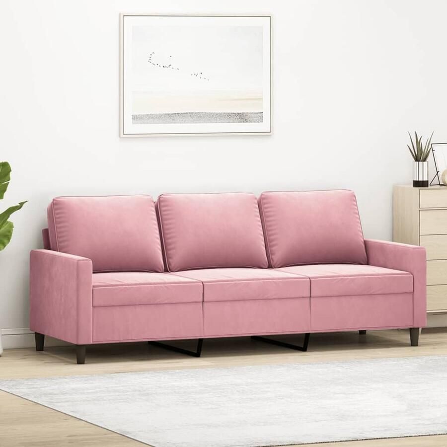 The Living Store Fluwelen 3-zitsbank 198 x 77 x 80 cm Roze fluweel met stevig metalen frame 3 Zits Bank Fluweel Sofa Roze Bank Lounge Bank Salon Meubilair