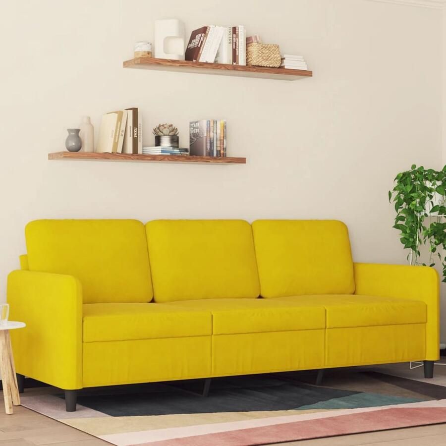 The Living Store Fluwelen 3-zitsbank 198 x 77 x 80 cm Geel Luxe fluwelen bank met stevig frame voor comfort en stijlvol design 3-zitsbank Fluweel Sofa Gele Bank Salonbank Banks Kopen