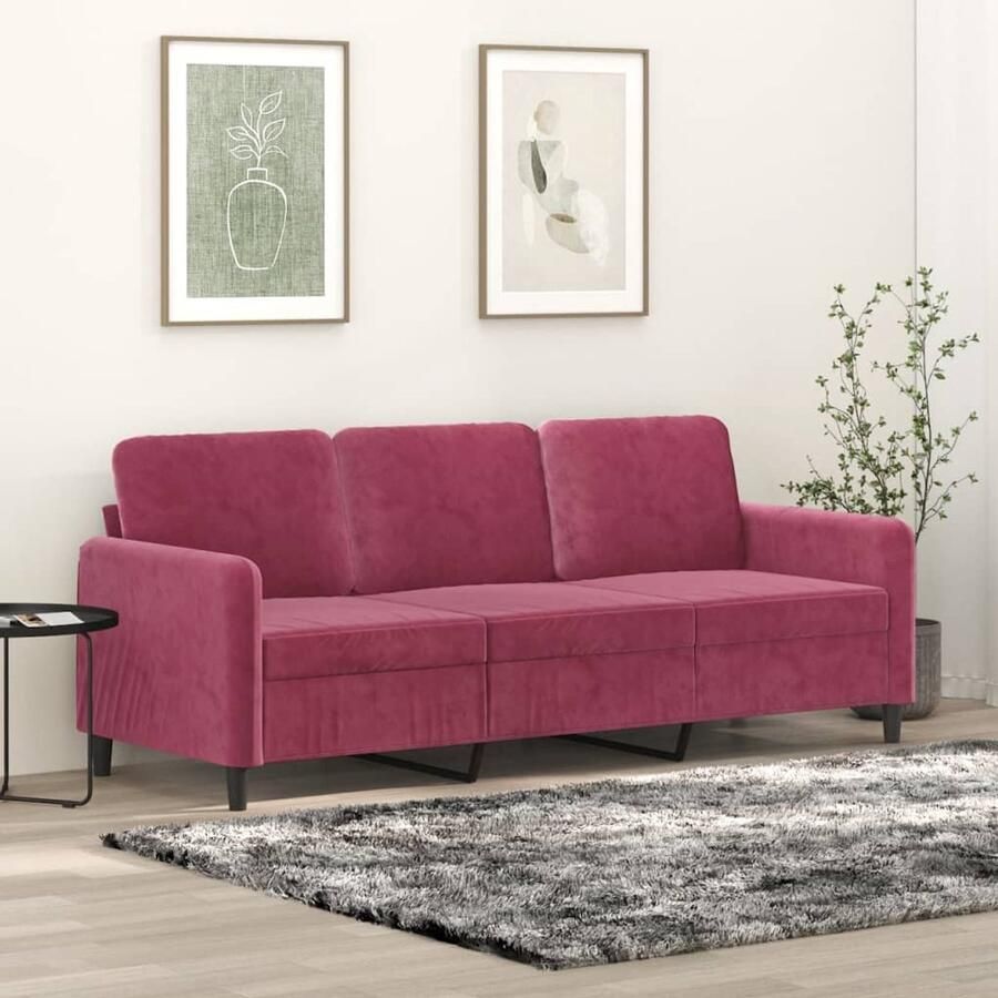 The Living Store 3-zitsbank fluweel wijnrood 198x77x80 cm Comfortabel en stabiel met modern design 3-zitsbank Fluweel Sofa Rode Bank Lounge Meubilair Salonmeubilair