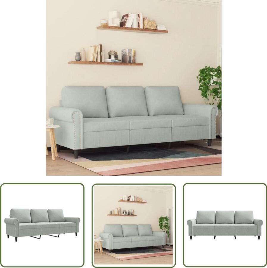 VidaXL Fluweel Sofa Drie Gezitsbank Driezitsbank 180 cm fluweel lichtgrijs Grijze Bank Salontafel Living Room Furniture