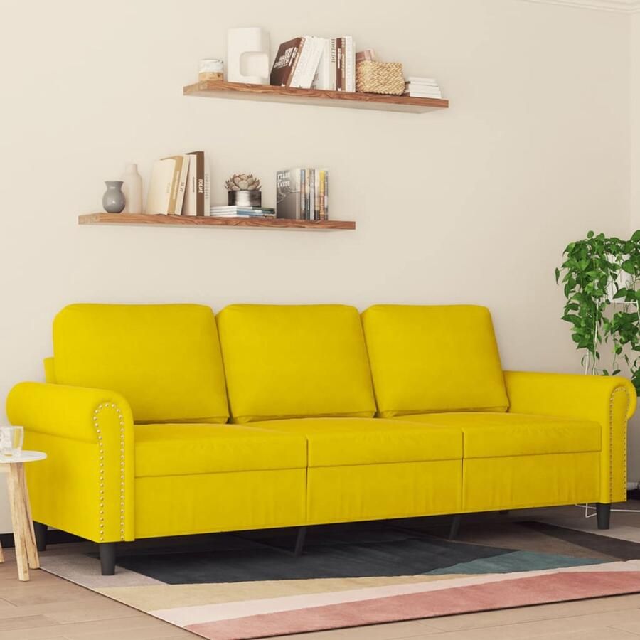 The Living Store Fluweel 3-zitsbank 212 x 77 x 80 cm Geel Luxueus Fluweel en Stabiel Frame Drie Zitsbank Fluweel Sofa Gele Bank Salon Meubilair Lounge Furniture