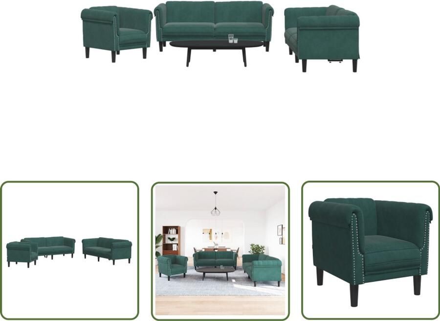 VidaXL Fluweel Sofa Loungeset 3-delige Loungeset fluweel donkergroen Donkere Groene Bank Lounge Set Zitzitting