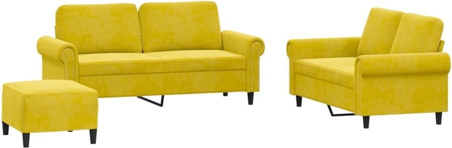 VidaXL 3-delige Loungeset met kussens fluweel geel Luxe Lounge Set Fluweel Sofa 2 Persoons Bank Hoekbank Salon Meubilair