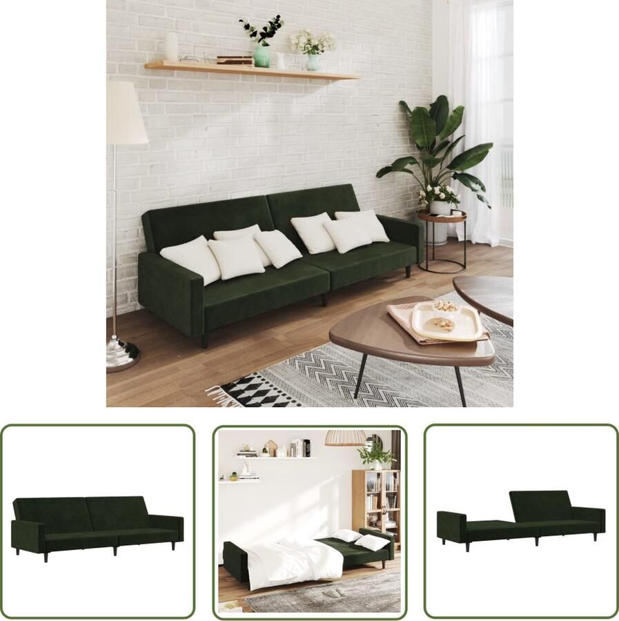 The Living Store Fluweel Slaapbank 220 x 84.5 cm Donkergroen Comfortabele 2-in-1 bank met multifunctioneel design Slaapbank Fluweel Sofa Tweepersoons Bank 2 Persoons Bank Lounge Bank