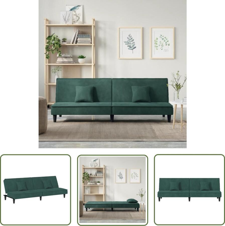 The Living Store Fluwelen Slaapbank Donkergroen 200x89x70 cm Verstelbare rugleuning Comfortabele zitervaring Slaapbank Fluweel Sofa Donkere Groene Bank Tweepersoons Bank Lounge Bank