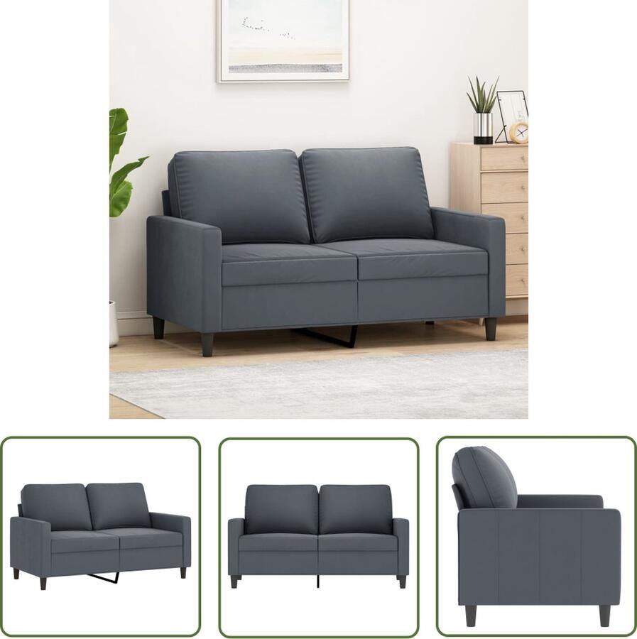 The Living Store 2-zitsbank fluweel Donkergrijs 138x77x80 cm Stevig metalen frame Tweezitsbank Fluweel Sofa Donkere Grijze Bank Salon Meubilair Lounge Meubel