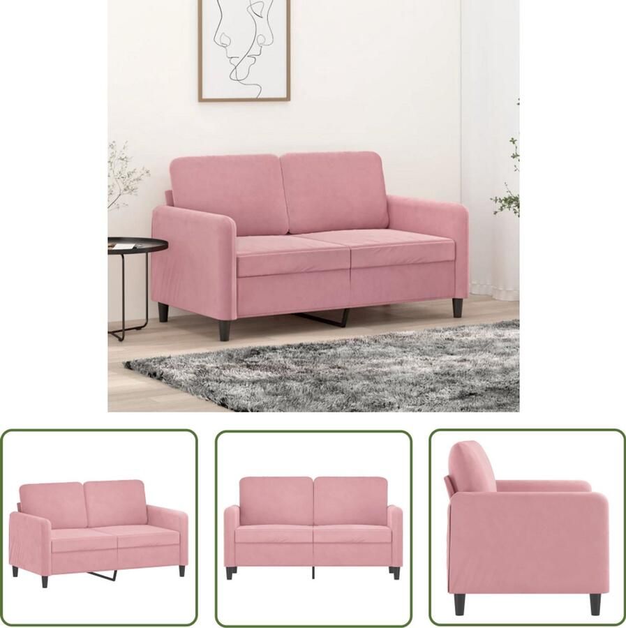 The Living Store Tweezitsbank 120 cm fluweel roze Tweezitsbank Fluweel Sofa Roze Bank Salontafel Woonkamer Meubilair