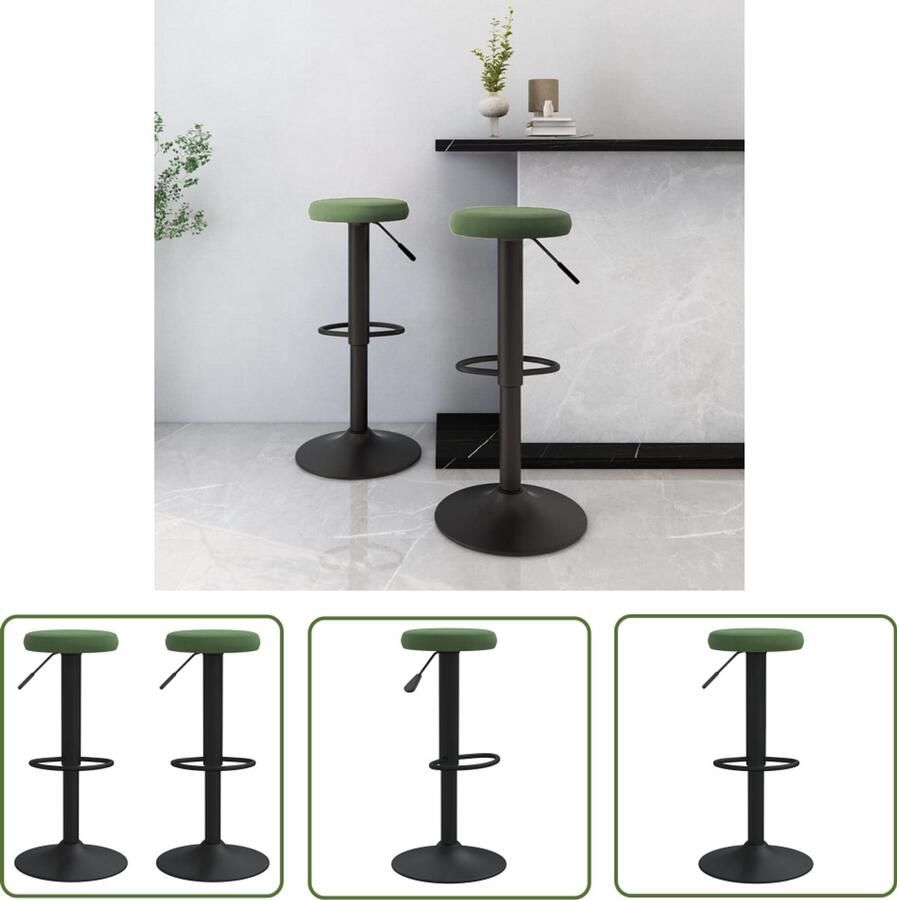 The Living Store Barkrukken 2 st fluweel donkergroen Barkruk Fluweel Stoel Barstool Eetkamerstoelen Donkere Stoel
