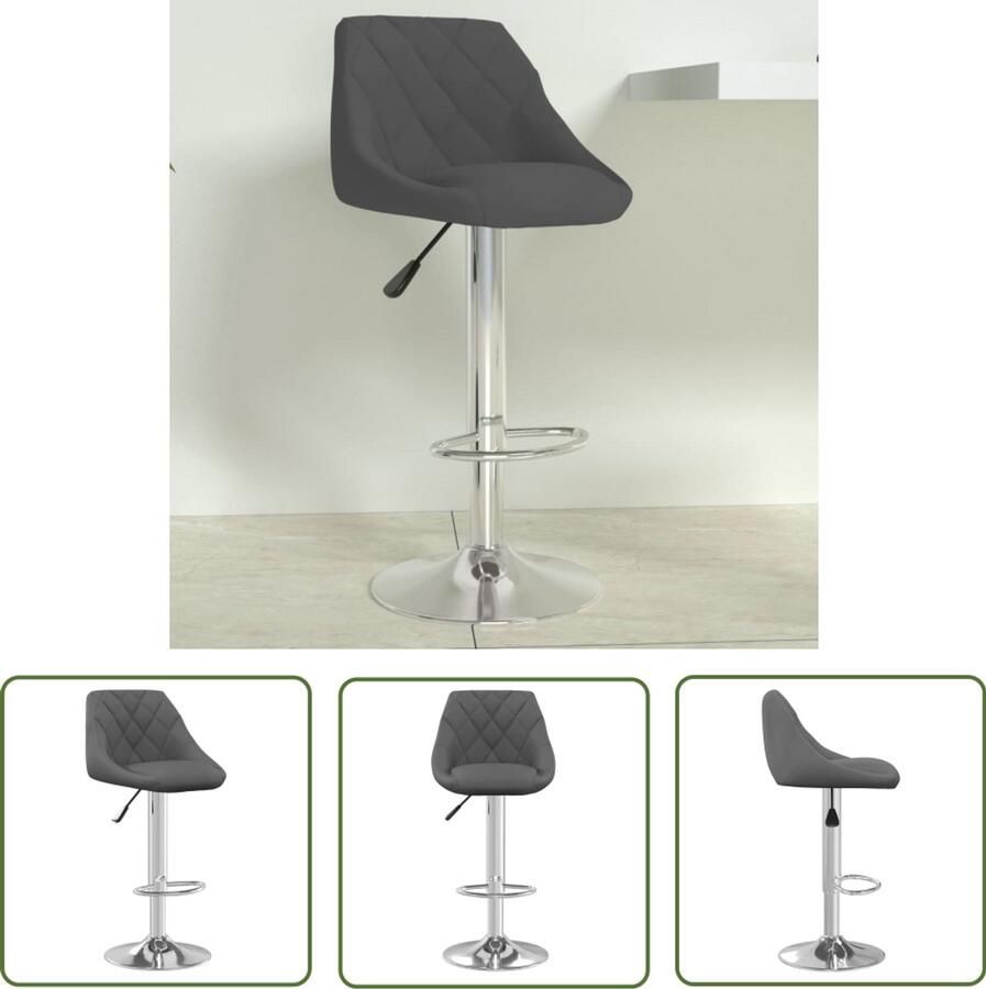 The Living Store Barkruk fluweel donkergrijs Barkruk Fluweel Stoel Donkere Bankstoel Lounge Stoel Barstoelen