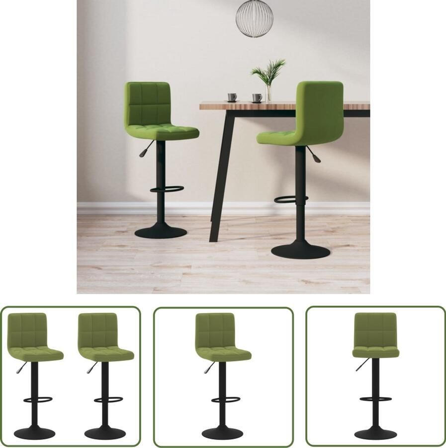 The Living Store Barkrukken 2 st fluweel lichtgroen Barkrukken Fluweel Stoel Barstoel Lounge Stoel Eetkamerstoel