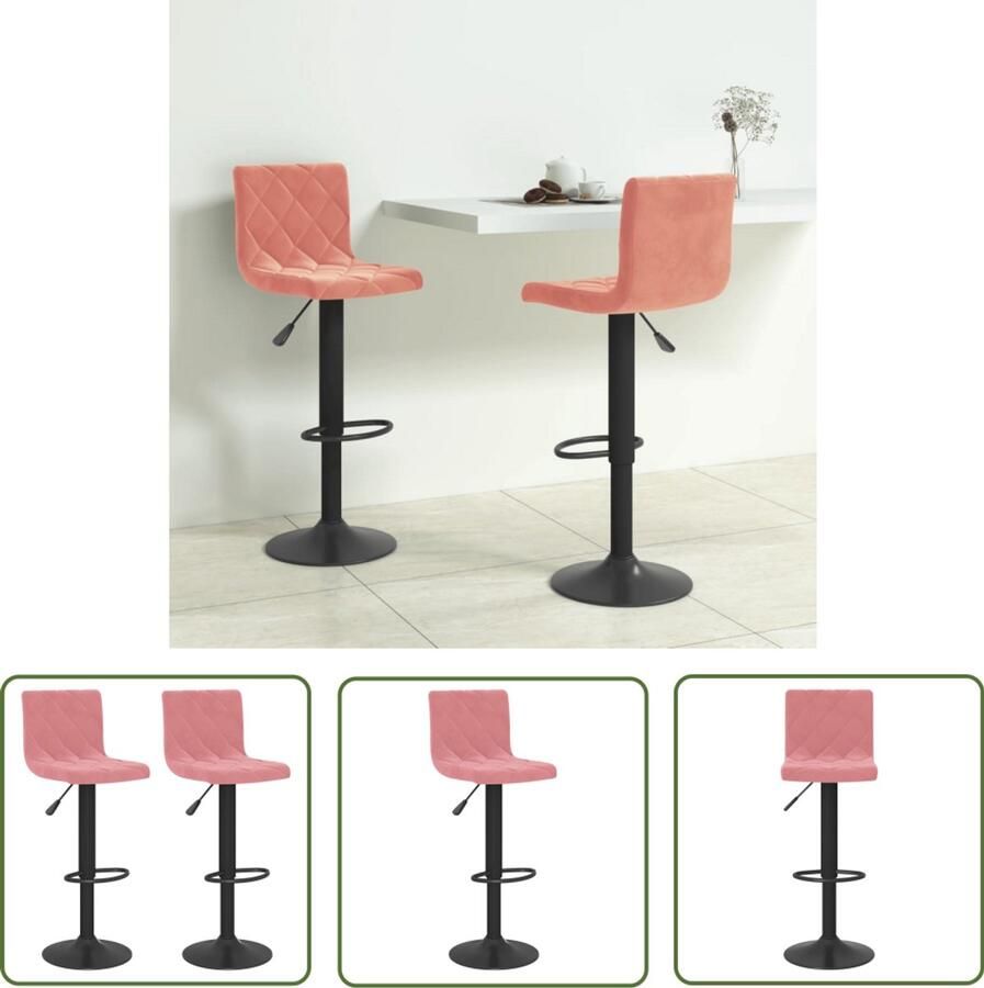 The Living Store Barkrukken 2 st fluweel roze Barkrukken Fluweel Stoel Rozerode Barkrukken Barstoel Kruk