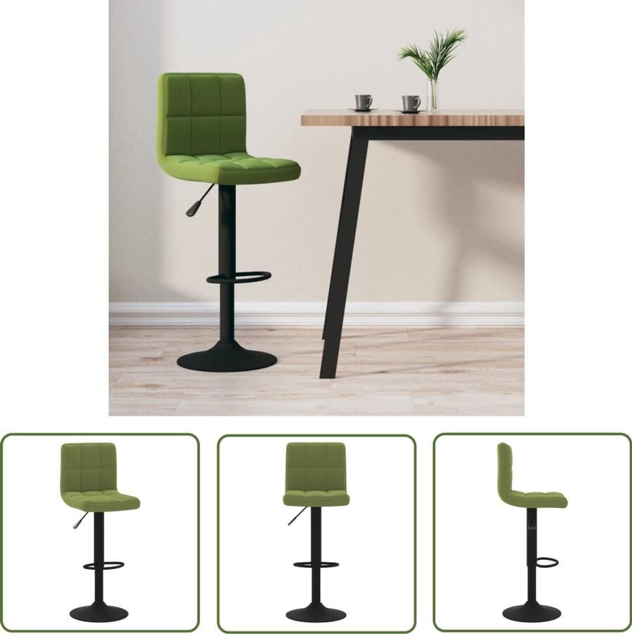 The Living Store Barkruk fluweel lichtgroen Barstoel Fluweel Stoel Licht Groene Stoel Design Barstool Adjustable Stool