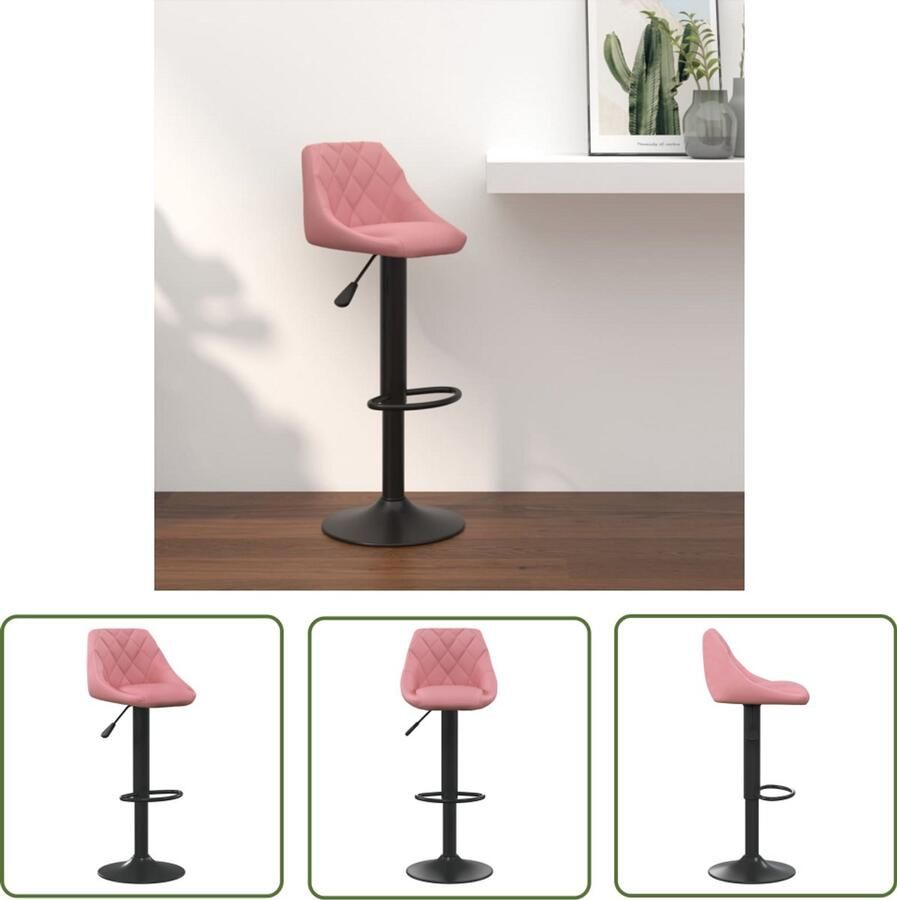 The Living Store Barkruk fluweel roze Barstoel Fluweel Stoel Rozen Kleur Verhogbare Barkruk Draaibare Barkruk