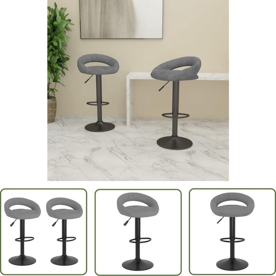 The Living Store Barstoelen Fluweel 45x43x(75-97) cm Lichtgrijs Barstoel Fluweel Stoel Barkrukken Lounge Stoel Eetkamerstoel