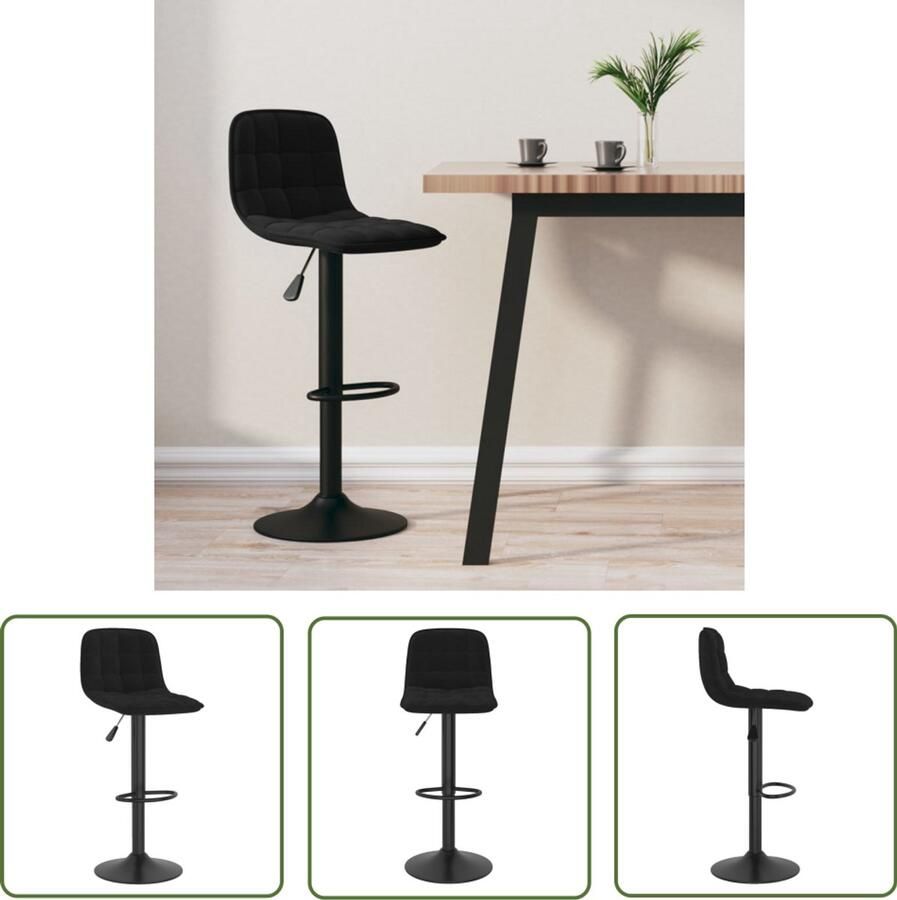 The Living Store Barkruk fluweel zwart Barstoelen Fluweel Stoel Zwarte Barkruk Adjustable Barstool Comfortabele Barkruk