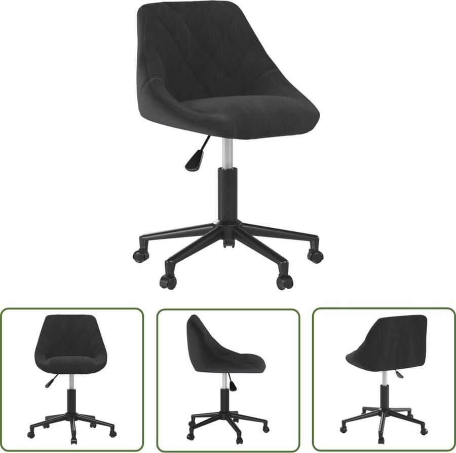 The Living Store Draaibare Eetkamerstoel Fluweel Zwart 46x44x(67.5-79) cm 360 graden draaibaar Draaibare Eetkamerstoel Fluweel Stoel Eetkamerstoel Zwart Zwarte Eetkamerstoel Luxe Eetkamerstoel - Foto 2