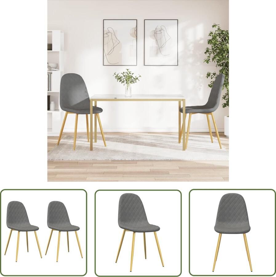 The Living Store Eetkamerstoel fluweel lichtgrijs 45 x 53.5 x 87 cm comfortabel Eetkamerstoel Fluweel Stoel Grijze Stoel Comfortabele Stoel Moderne Stoel - Foto 3