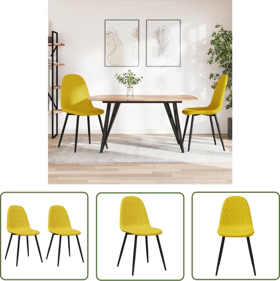 VidaXL Fluweel Stoel Eetkamerstoel Eetkamerstoelen 2 st fluweel mosterdgeel Mustard Geel Vintage Meubels Design Stoel - Foto 2