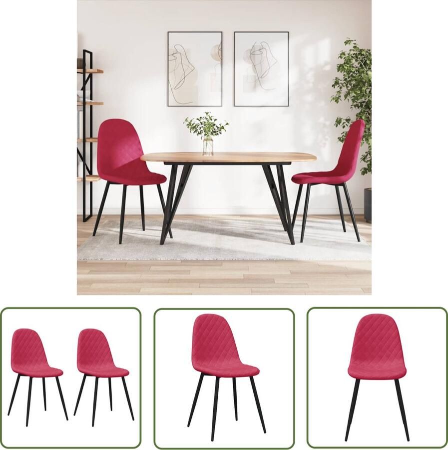VidaXL Fluweel Stoel Eetkamerstoel Eetkamerstoelen 2 st fluweel wijnrood Rode Stoel Elegante Stoel Comfortabele Stoel - Foto 3