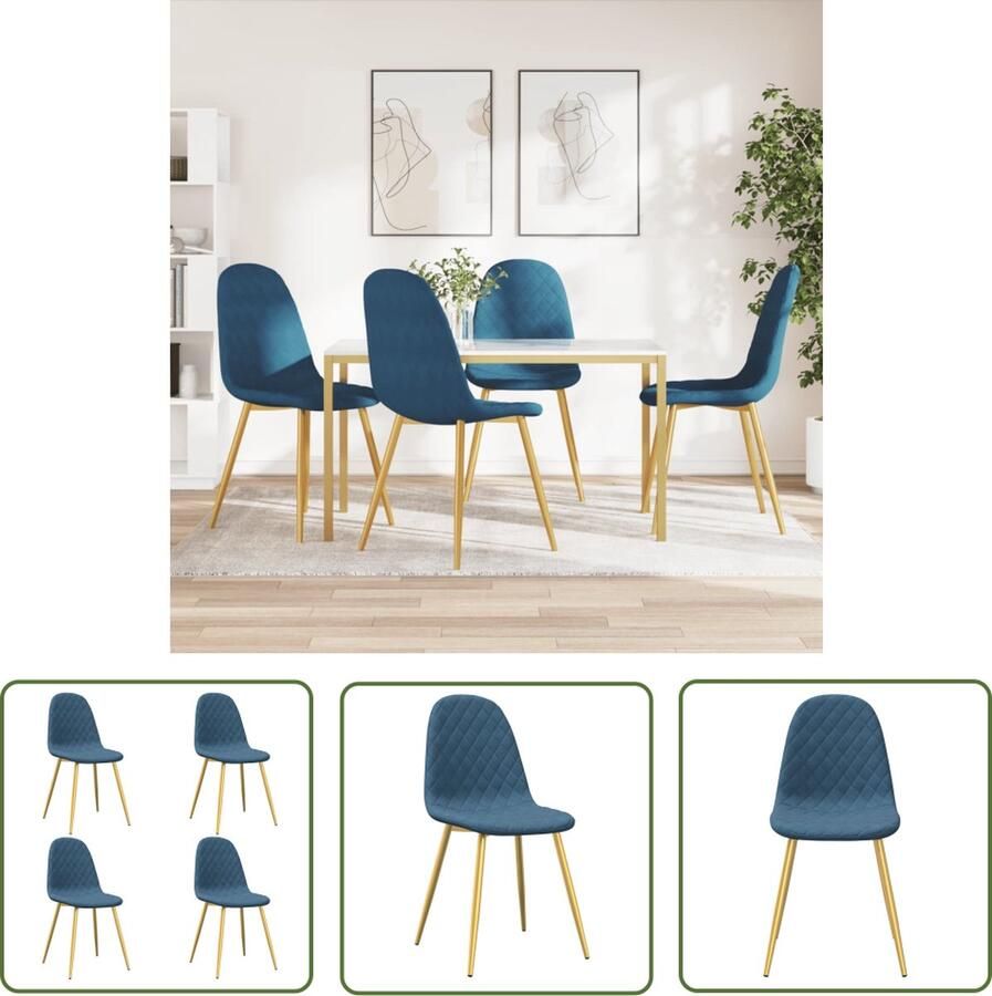 The Living Store Eetkamerstoel Blauw Fluweel 45 x 53.5 x 87 cm Eetkamerstoel Fluweel Stoel Blauwe Stoel Moderne Stoel Design Stoel - Foto 3
