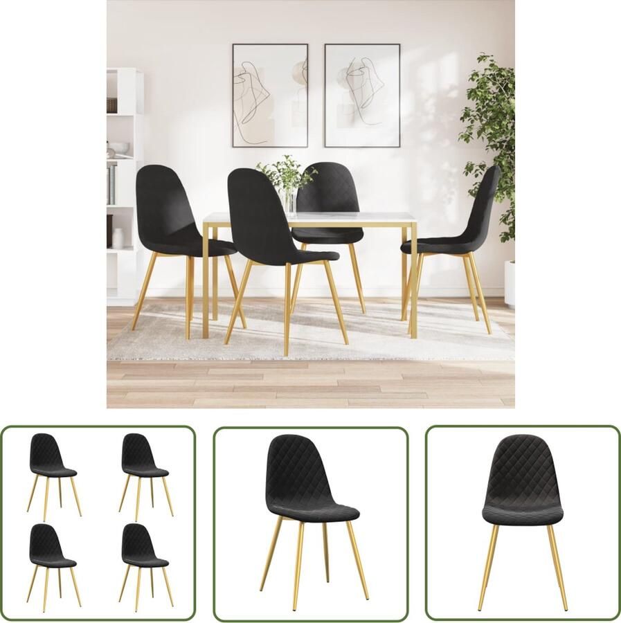 The Living Store Eetkamerstoel fluweel zwart 45x53.5x87 cm Eetkamerstoel Fluweel Stoel Zwarte Stoel Moderne Stoel Design Stoel - Foto 2