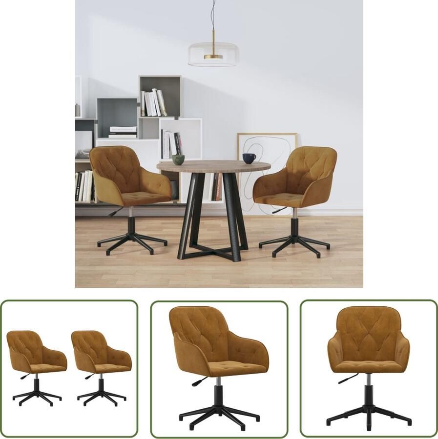 The Living Store Eetkamerstoel Bruin Fluweel 56x61.5x(72-80)cm 360 draaibaar Eetkamerstoel Fluweel Stoel Bruine Stoel Draaistool Ergonomische Stoel
